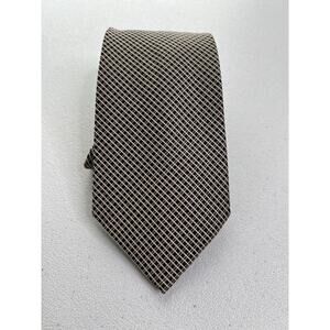 Jones New York Black, Brown Plaid Pattern 100% Silk Handmade Tie NWOT